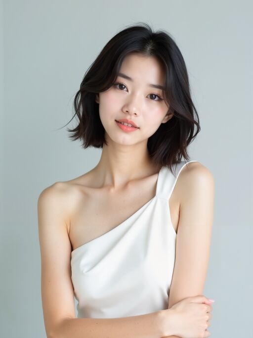 단발머리 여성의 미소