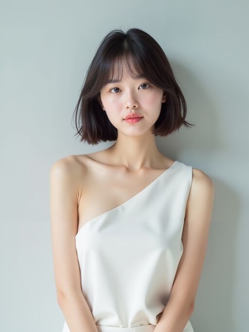 단발머리 여성의 미소
