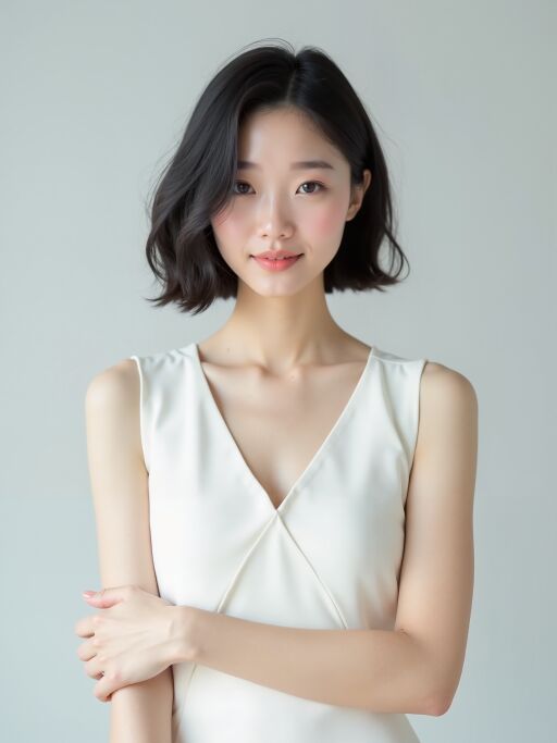 단발머리 여성의 미소