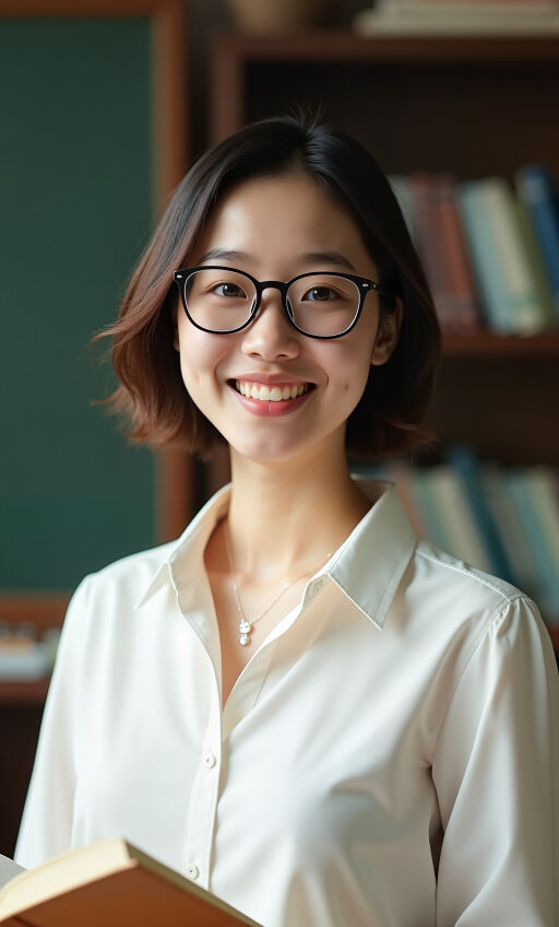 교실에서 책을 들고 있는 선생님