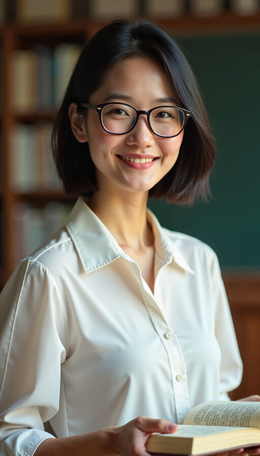 교실에서 책을 들고 있는 선생님