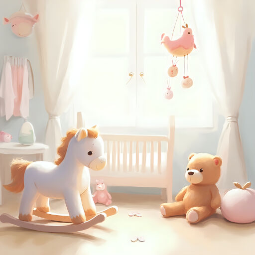 목마와 테디베어가 있는 어린이의 방