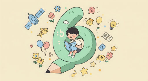 연필에 앉아서 책읽고 있는 어린이