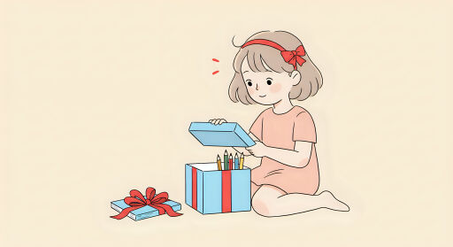 선물상자 열어보는 소녀