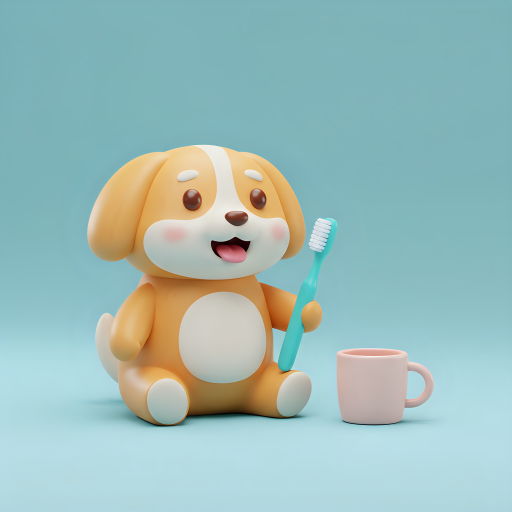 칫솔들고 앉아있는 강아지