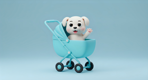개 유모차를 타고 인사하는 강아지