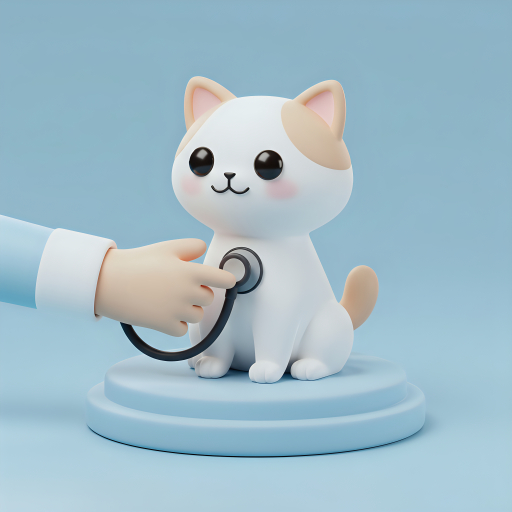 청진기로 진료 받는 귀여운 고양이