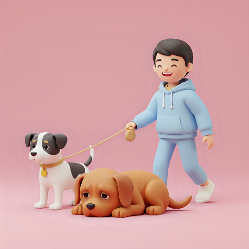 산책하는 강아지와 누워있는 개