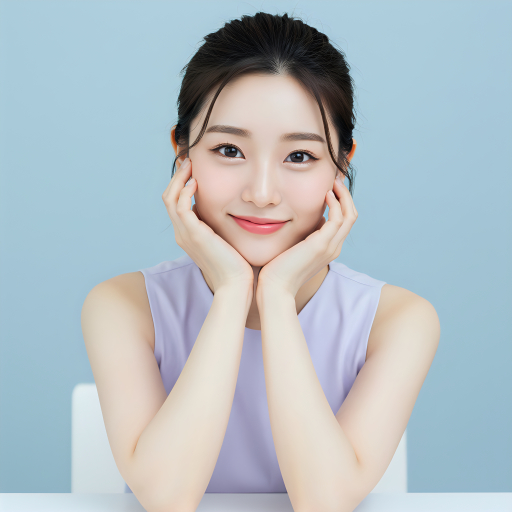 손으로 볼에 올린 젊은 여성
