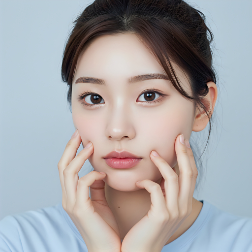 젊은 여자가 얼굴을 만지는 모습