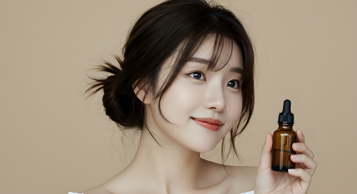 스킨케어 병을 들고 있는 여성