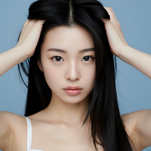 긴 검은 머리의 젊은 여성