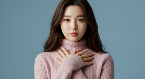 분홍 스웨터 입은 여자