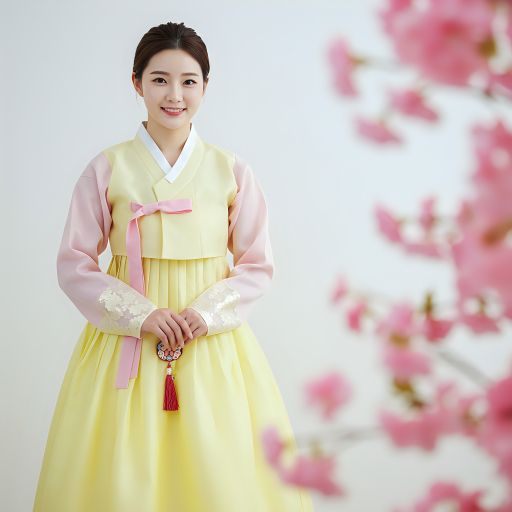 전통 한복을 입은 젊은 여성