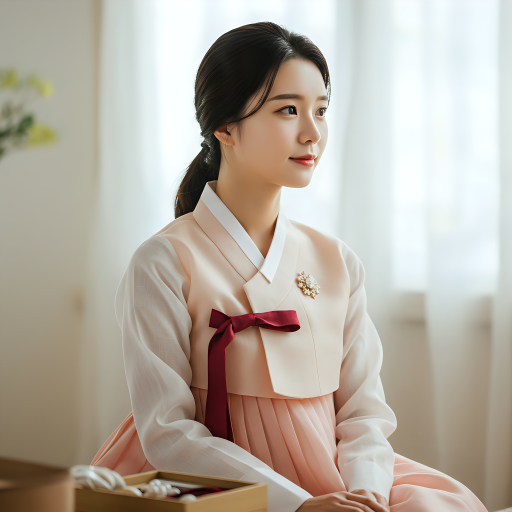 전통 한복을 입은 젊은 여성