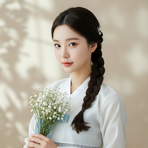 한복을 입고 꽃을 들고 있는 여성