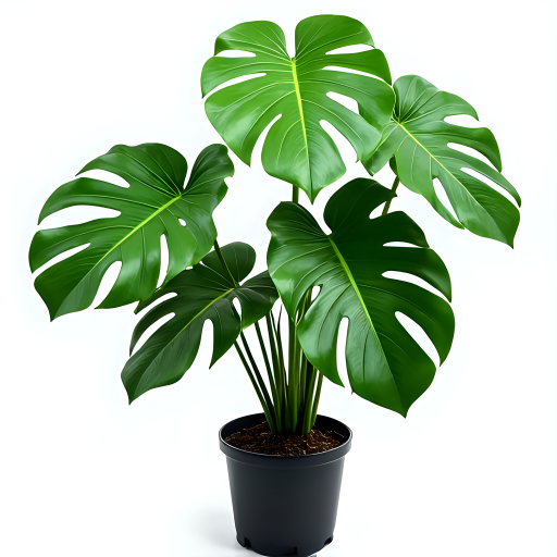 검은 화분에 Monstera Deliciosa 식물
