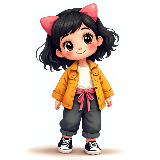 데님 재킷을 입은 귀여운 소녀