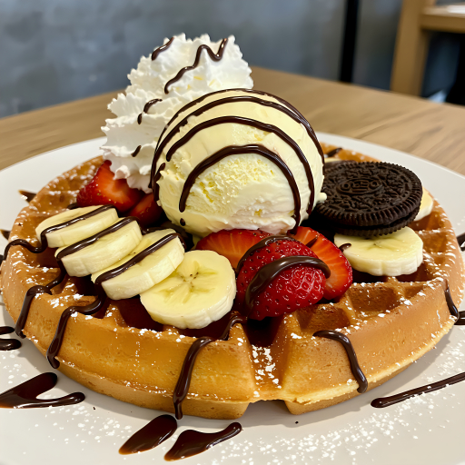 초콜릿과 과일이 들어간 맛있는 와플