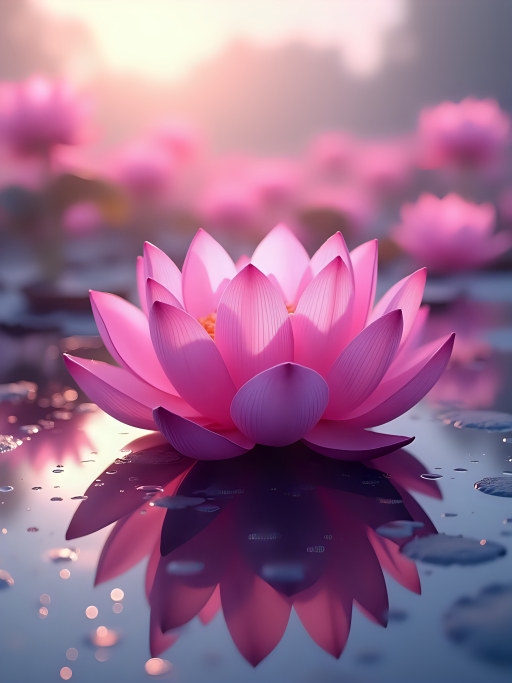 분홍 연꽃 반영