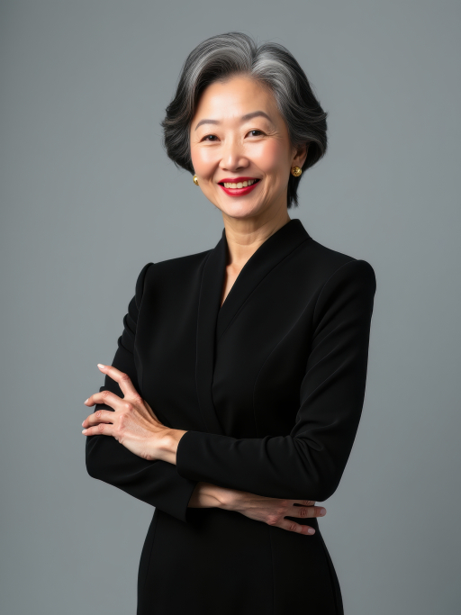 검은 드레스를 입은 아시아 여성