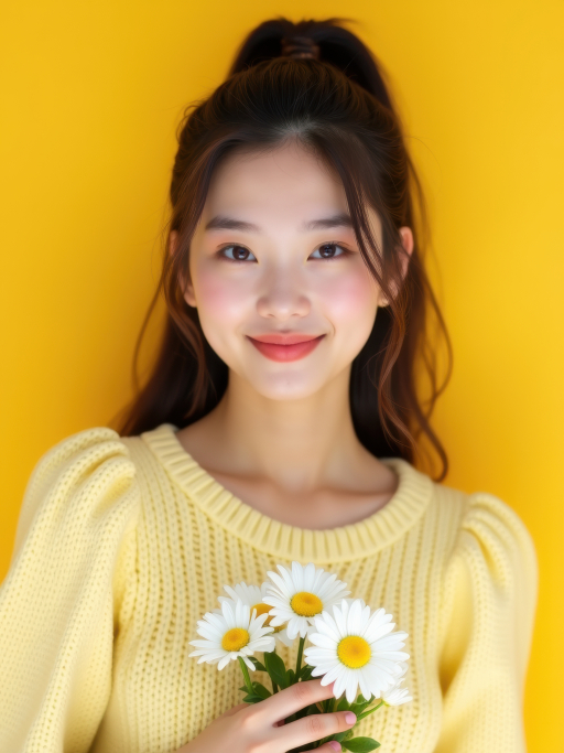장미를 들고 있는 젊은 여성