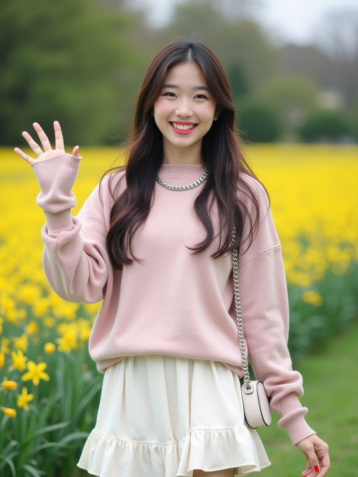 분홍 스웨터 입은 젊은 여성