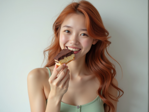 여자, 초콜릿 케이크 먹기