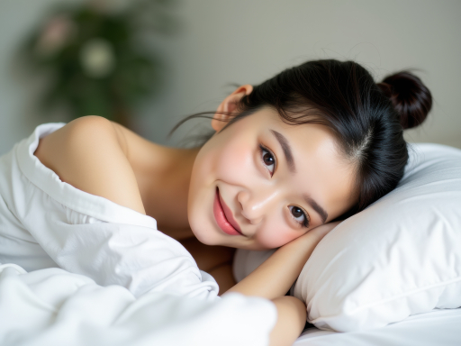 침대에 휴식을 취하는 여성
