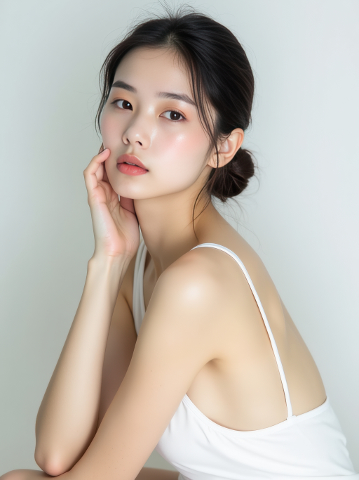 흰색 상의 젊은 여성