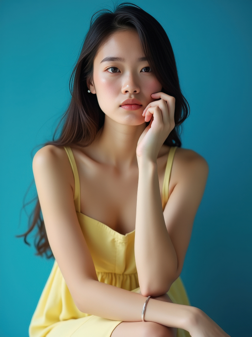 노란 드레스를 입은 젊은 여성