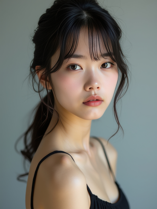 긴 옆머리 있는 젊은 여성