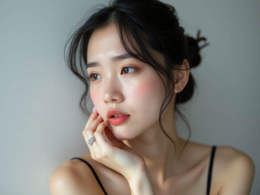 빨간 입술의 젊은 여성