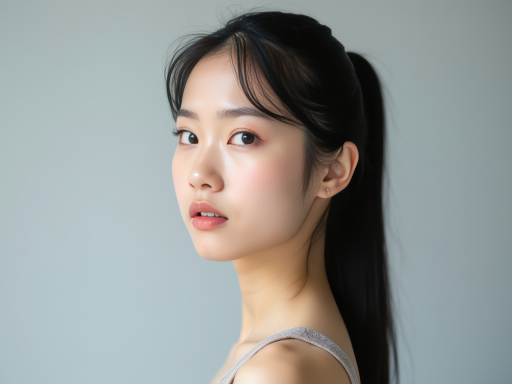 긴 검은 머리의 젊은 여성
