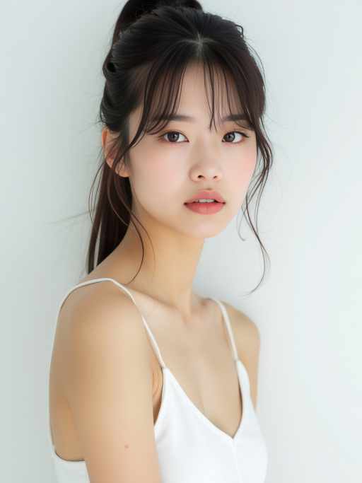 긴 옆머리 있는 젊은 여성