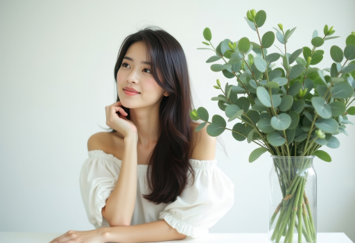 생각에 잠긴 젊은 여성