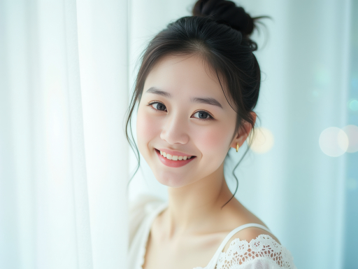 레이스 토프를 입은 젊은 여성