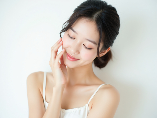 젊은 여자가 얼굴을 만지는 모습
