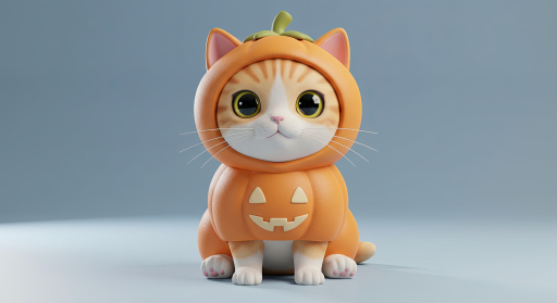 호박 의상에 있는 귀여운 고양이