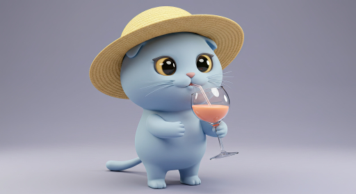 와인과 파란 고양이