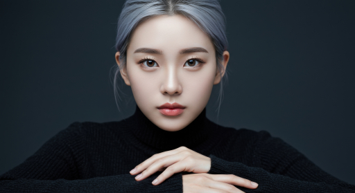 검은 터틀넥 스웨터 입은 젊은 여성