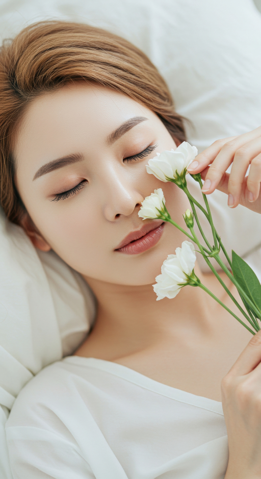 꽃을 들고 있는 여성