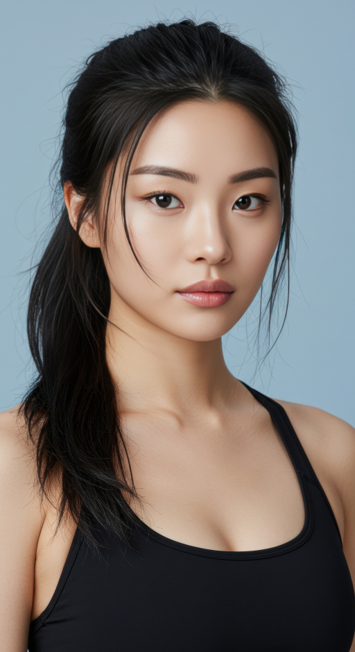 검은색 스포츠 브라를 입은 여성