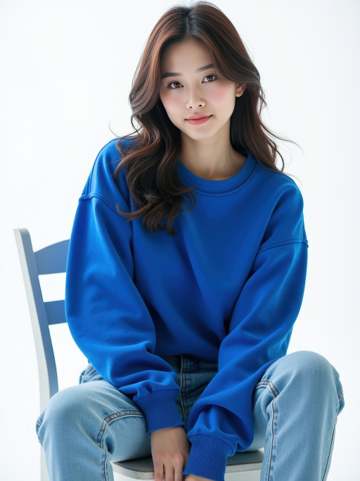 파란 스웨터 입은 젊은 여성